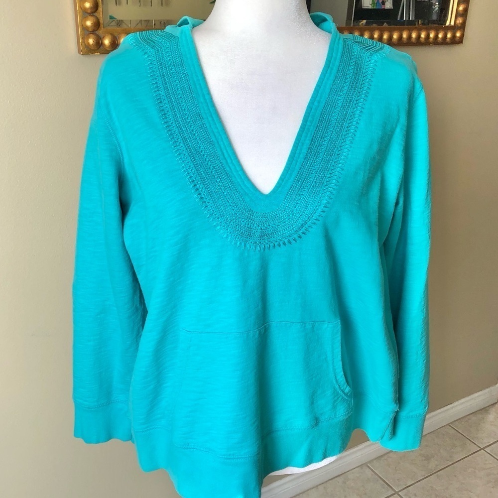 V by Venezia Sport Turquoise Embroidered Cotton Hoodie